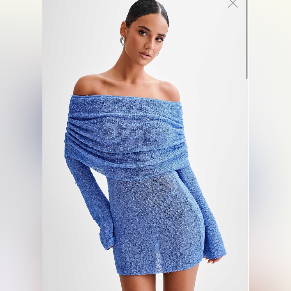 NWT Off Shoulder Boucle Mini Dress - Periwinkle